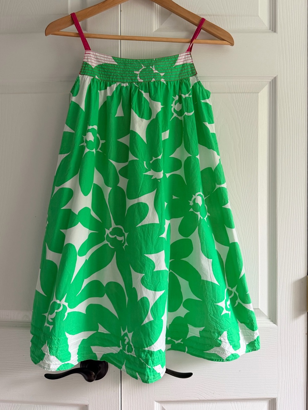 Mini Boden Girls 11-12Y Green White Floral Cotton Sundress Pink Straps